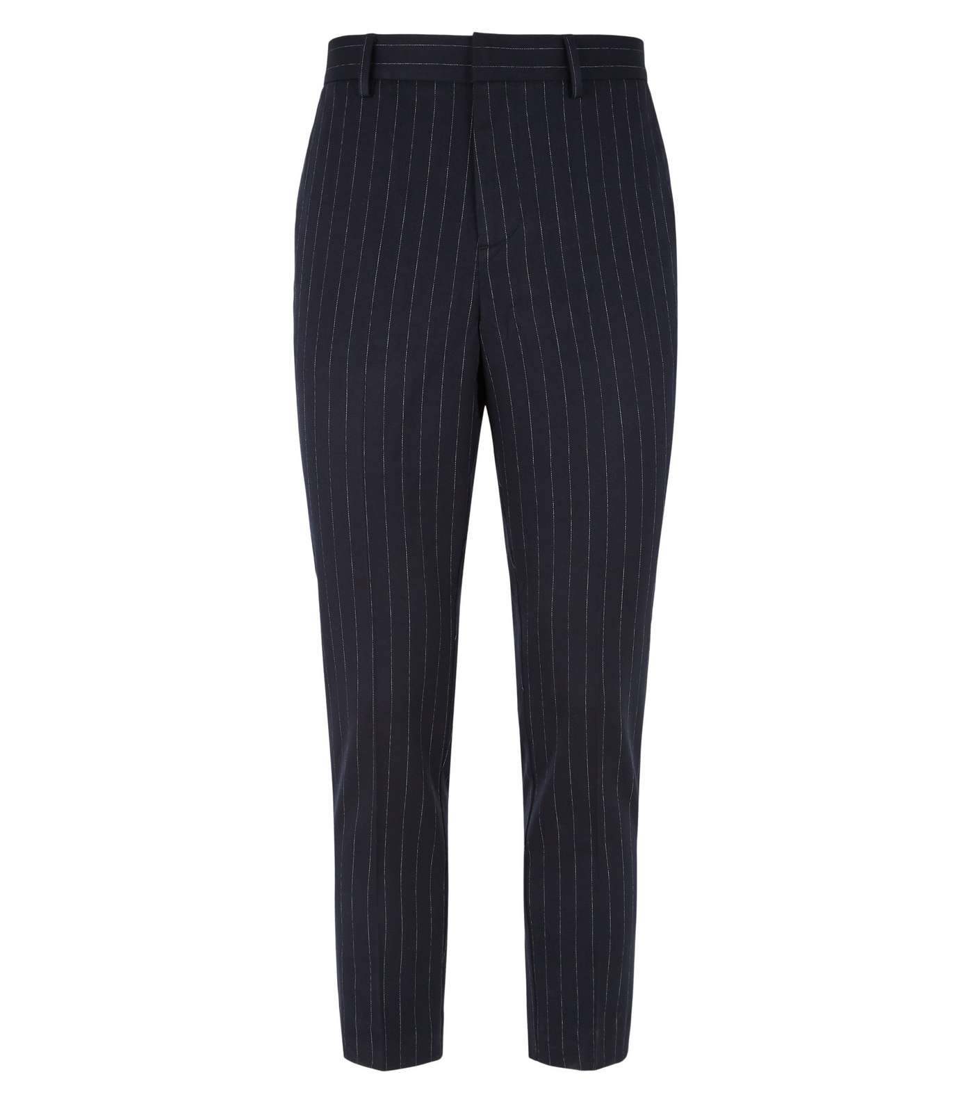 Navy Pinstripe Cropped Trousers Image 4