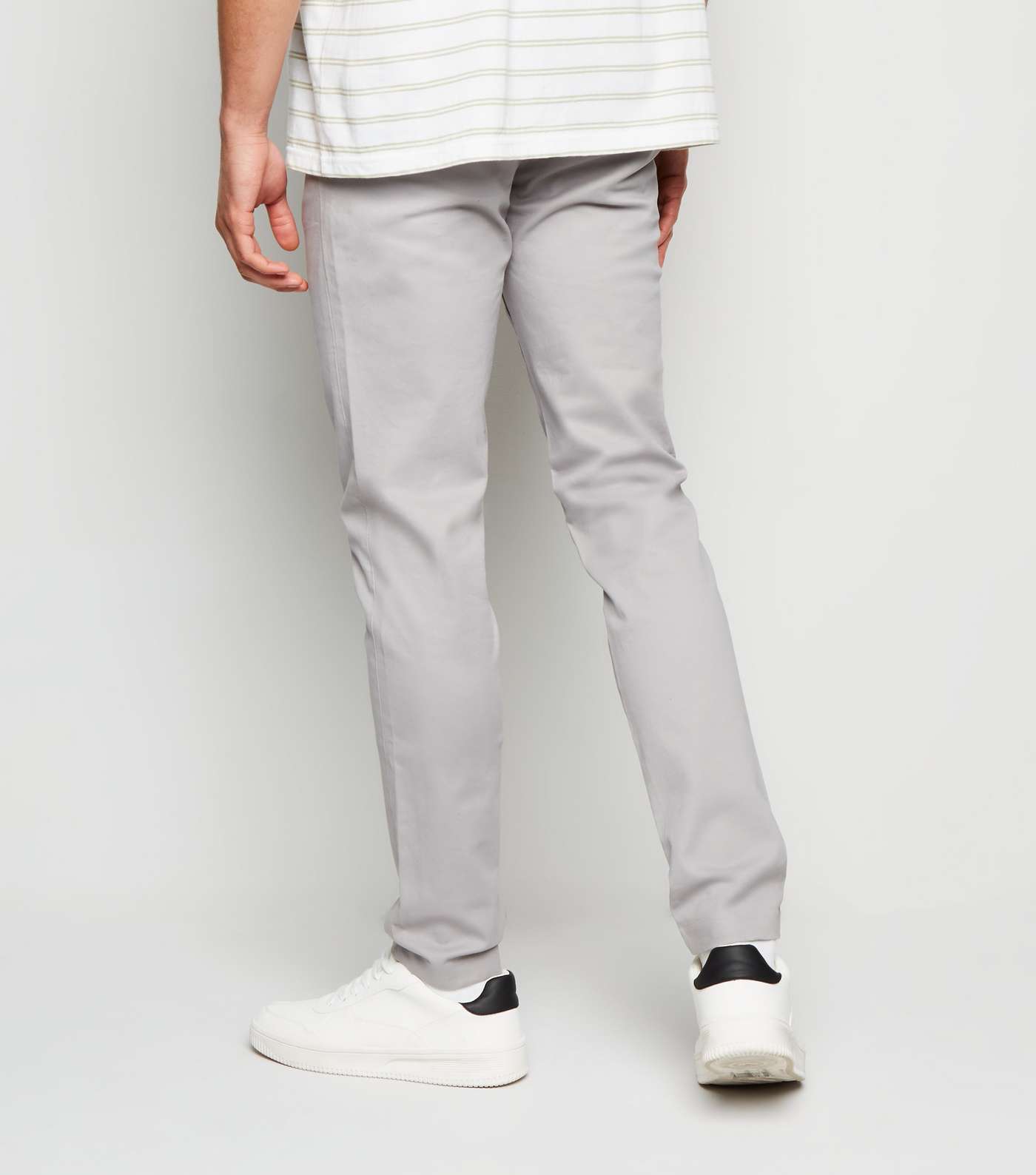 Pale Grey Cotton Blend Skinny Chinos Image 3