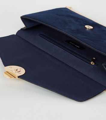 Navy Suedette Envelope Clutch Bag New Look