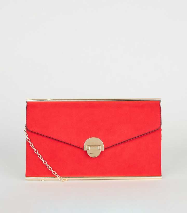 Red Suedette Envelope Clutch Bag