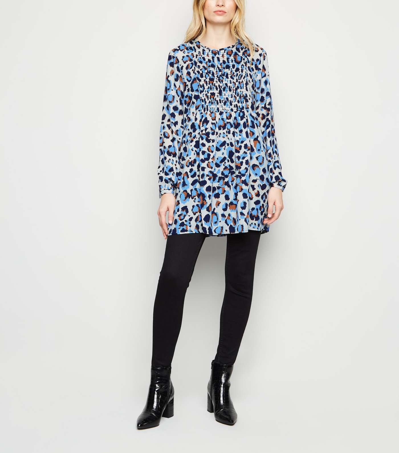 JDY Blue Leopard Print Tunic Dress Image 2