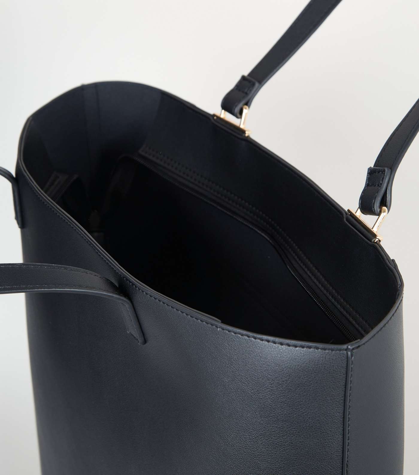 Black Leather-Look Pocket Front Tote Bag Image 4
