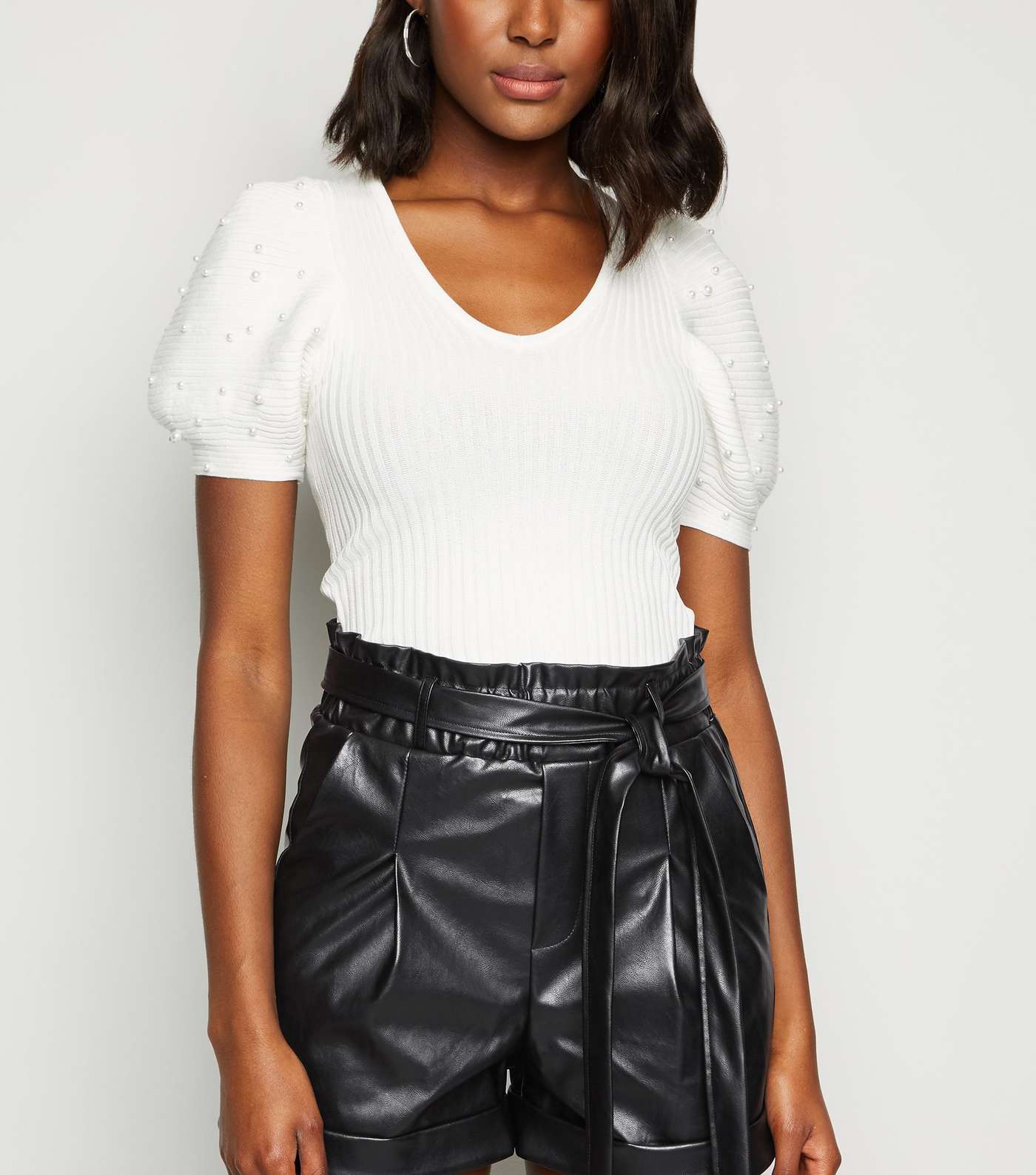 Cameo Rose Black Coated Leather-Look Shorts
