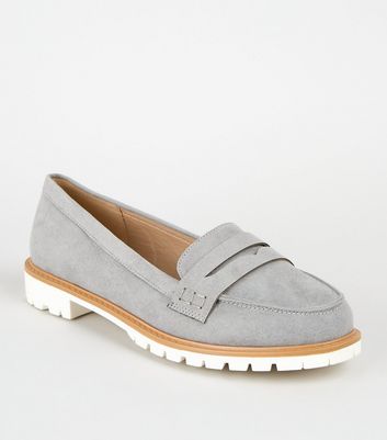 New Look Wide Fit Grey Suedette Chunky 