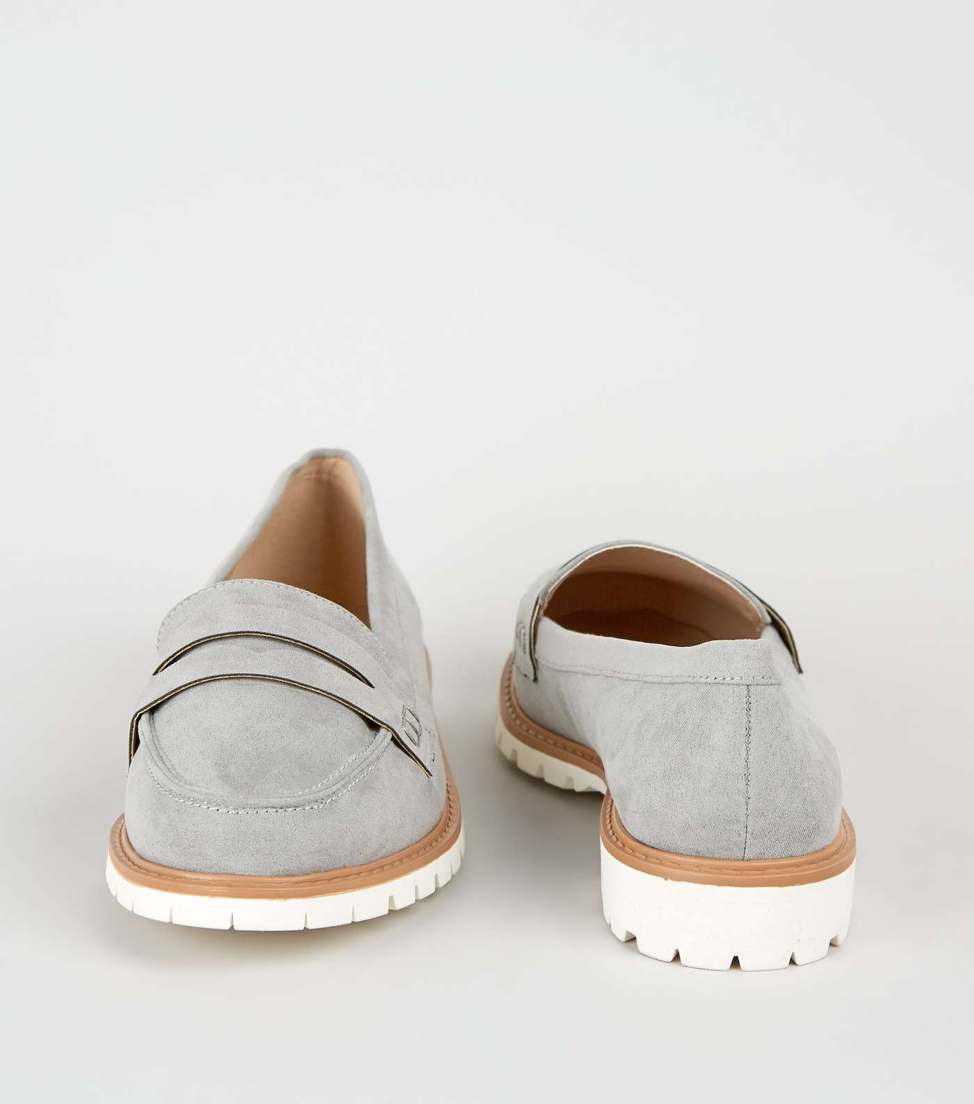 Wide Fit Grey Suedette Chunky Cleated Loafers Image 3