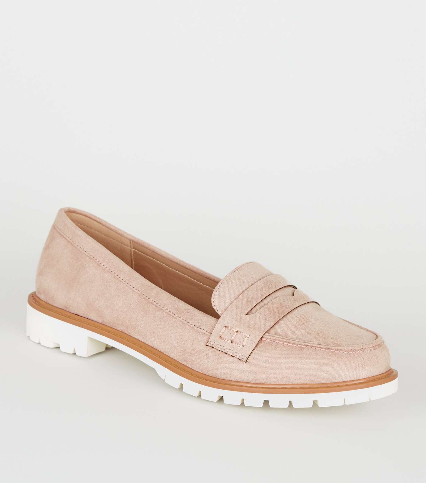 Wide Fit Pink Suedette Chunky Cleated Loafers