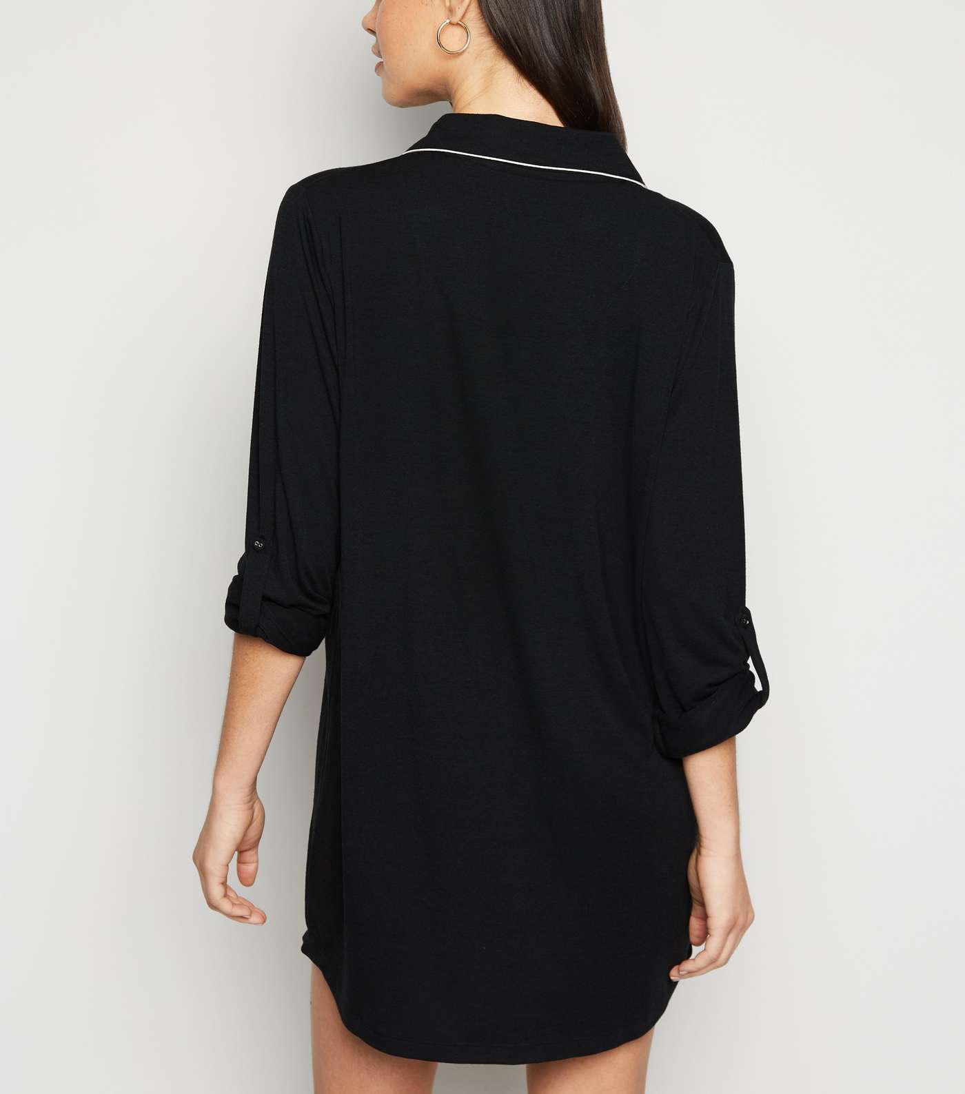 Black Jersey Revere Collar Piped Nightshirt Image 3