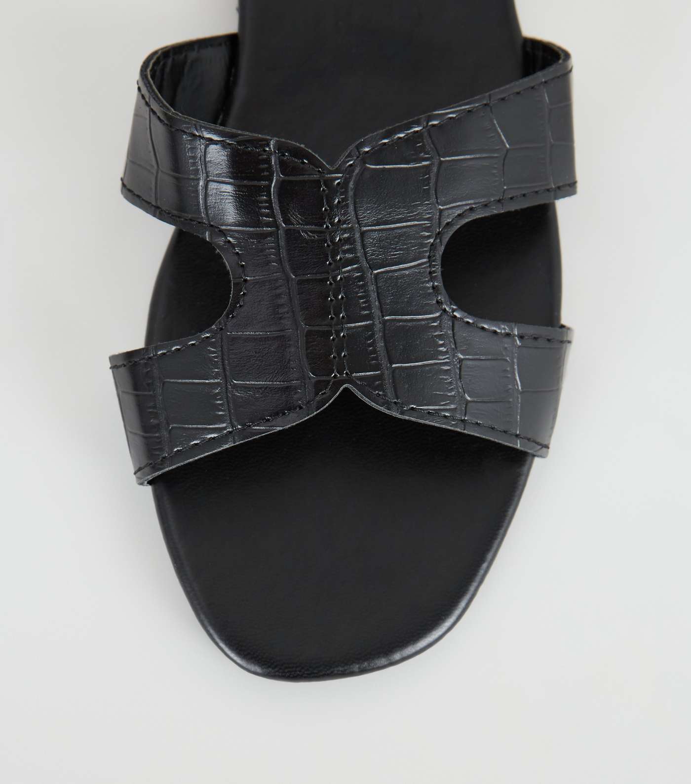 Black Faux Croc Square Toe Sliders Image 4