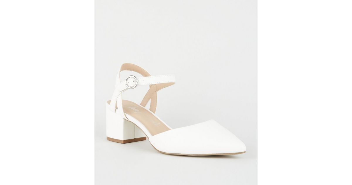 Wide Fit White Leather-Look Low Heel Court Shoes | New Look