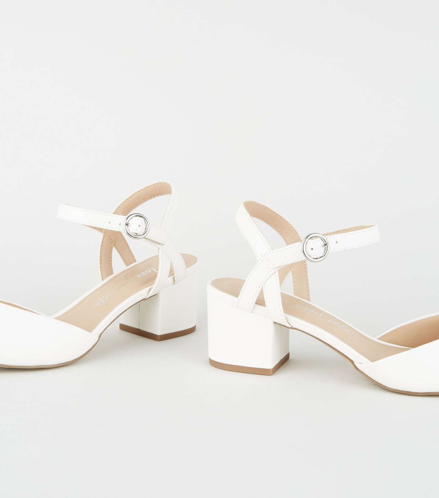 Wide Fit White Leather-Look Low Heel Court Shoes Image 3