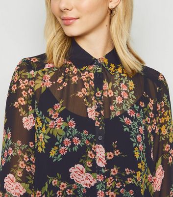 Ladies new ex new look floral chiffon blouse top size 10 12 