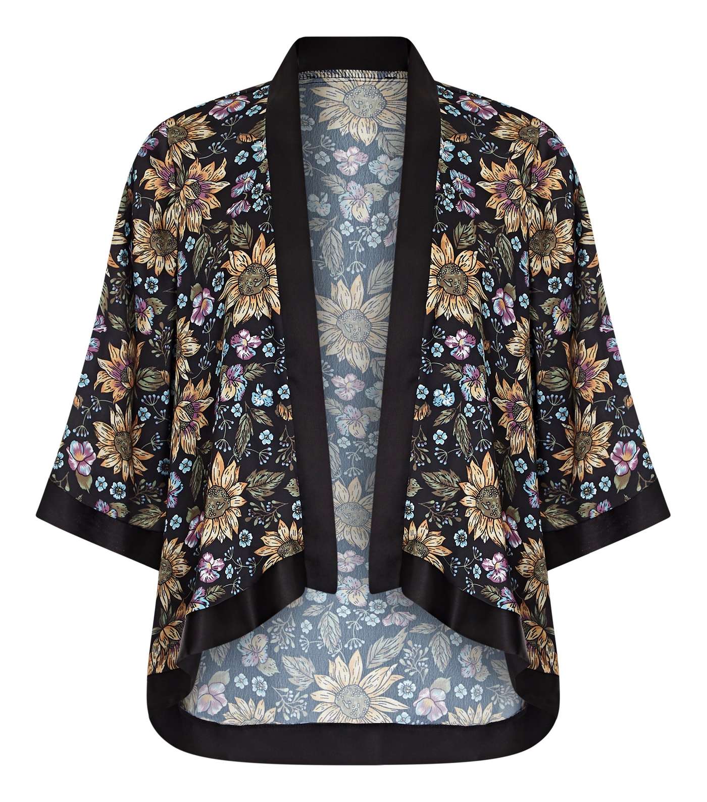 Mela Black Floral Satin Kimono Image 4