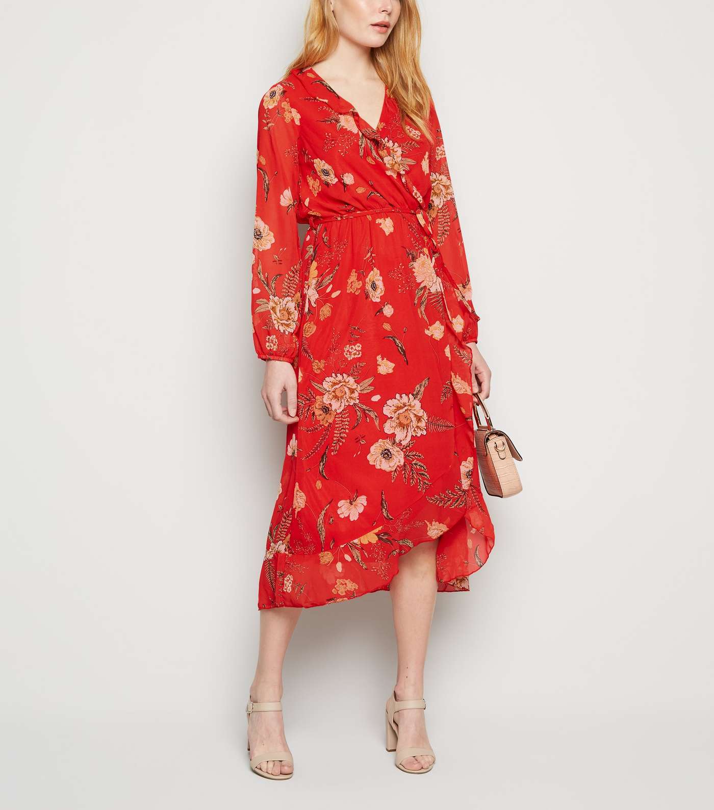 Mela Red Floral Wrap Midi Dress