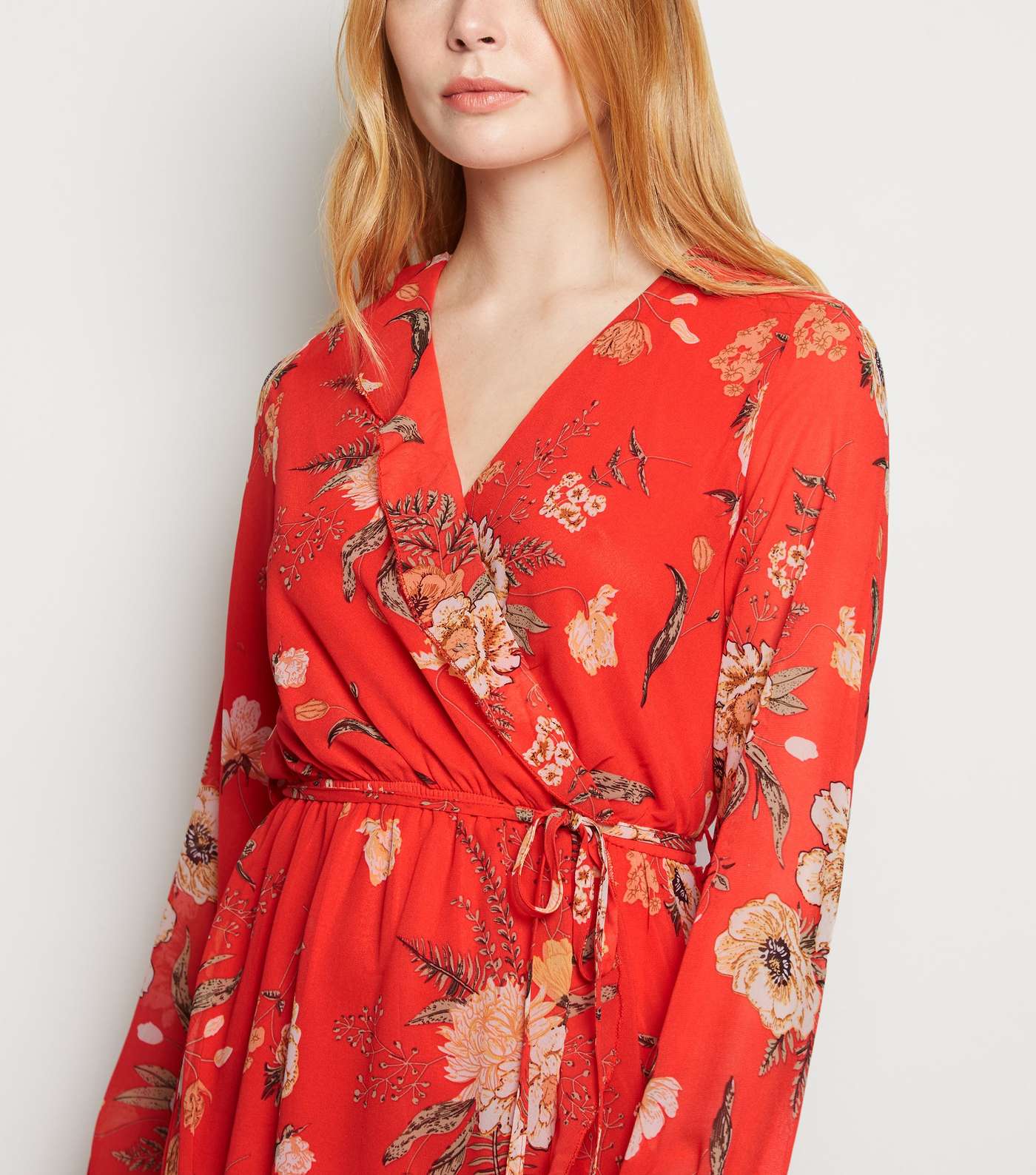 Mela Red Floral Wrap Midi Dress Image 3
