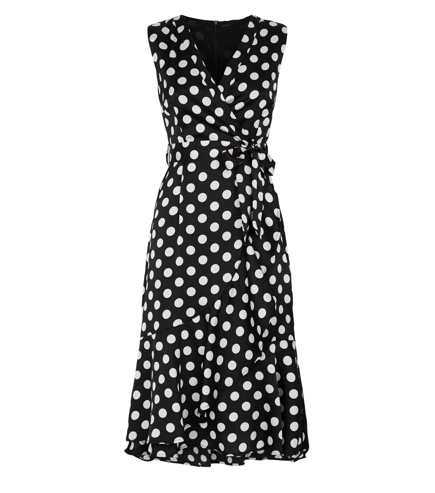 Mela Black Polka Dot Satin Midi Wrap Dress Image 4