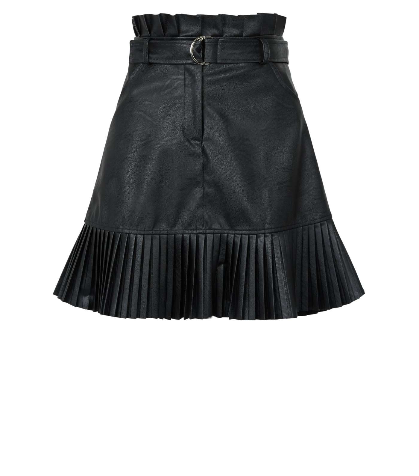 Cameo Rose Black Coated Leather-Look Pleated Skirt  Image 4