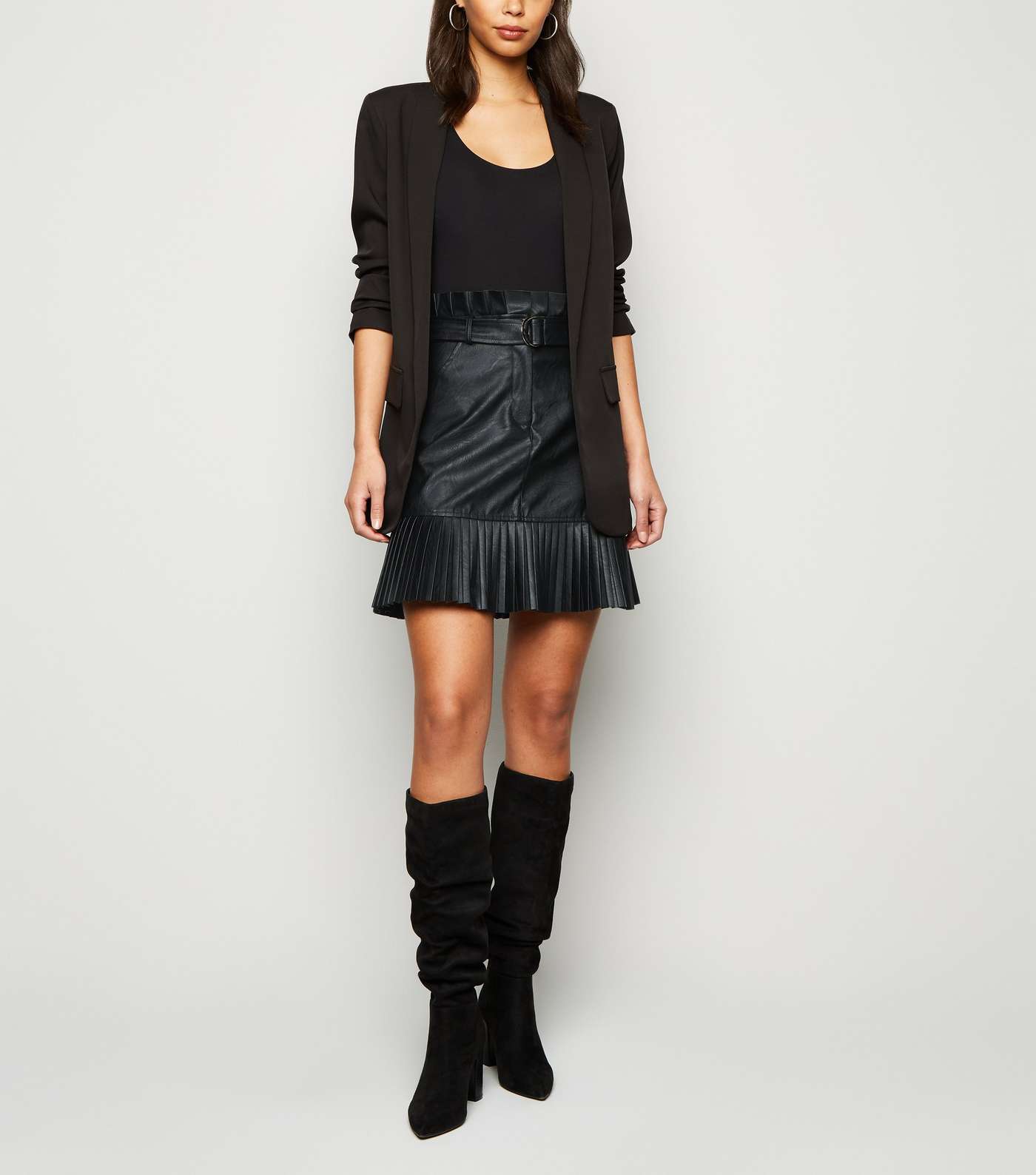 Cameo Rose Black Coated Leather-Look Pleated Skirt  Image 2
