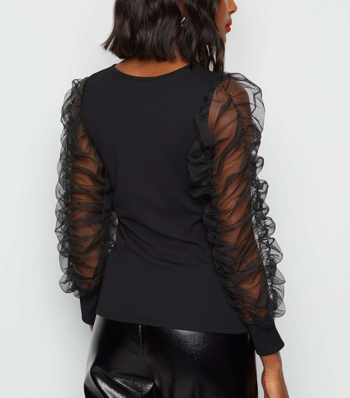 Cameo Rose Black Ruched Mesh Sleeve Top Image 3