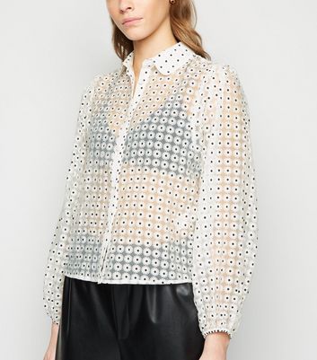 White Daisy Organza Puff Sleeve Shirt 