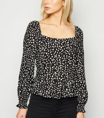 Image of Black Abstract Spot Square Neck Top New Look
