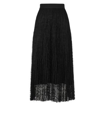 Black Lace Pleated Midi Skirt New Look