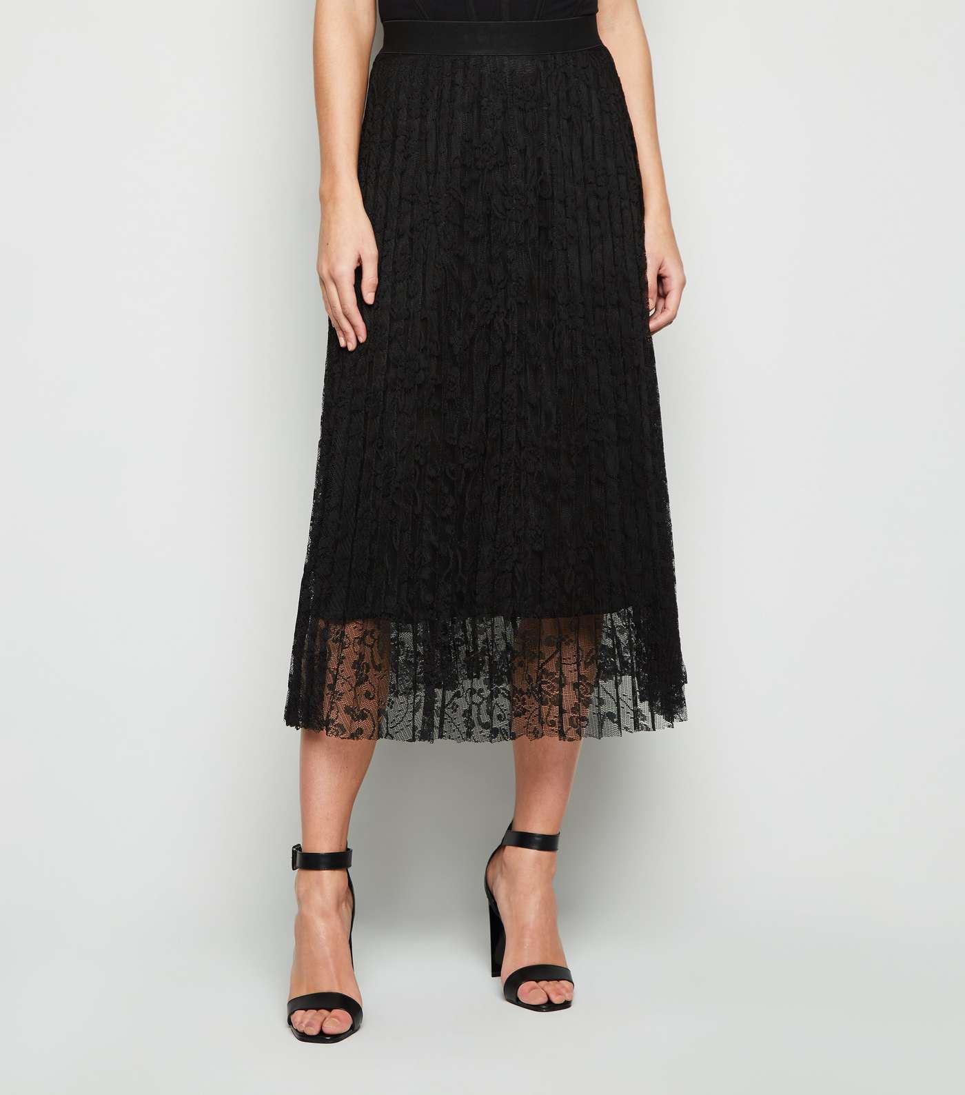 Black Lace Pleated Midi Skirt  Image 2