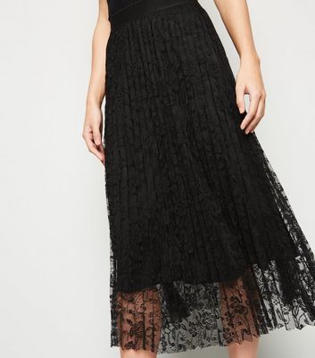 Black Lace Pleated Midi Skirt New Look