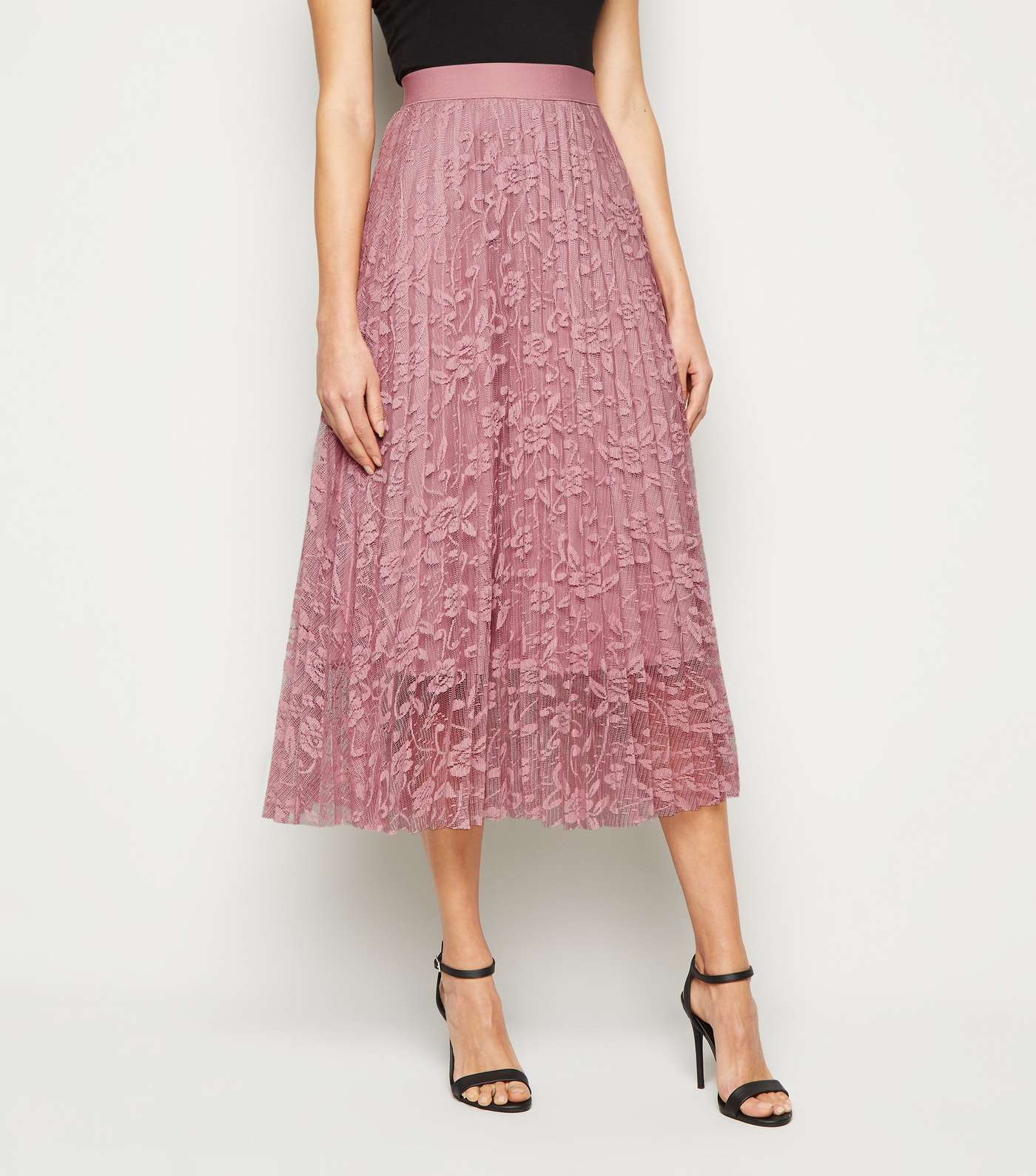 Pale Pink Lace Pleated Midi Skirt Image 2