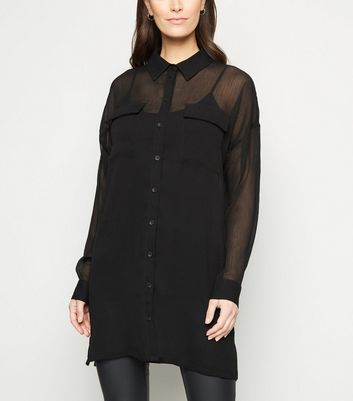 Noisy May Black Mesh Long Sheer Shirt