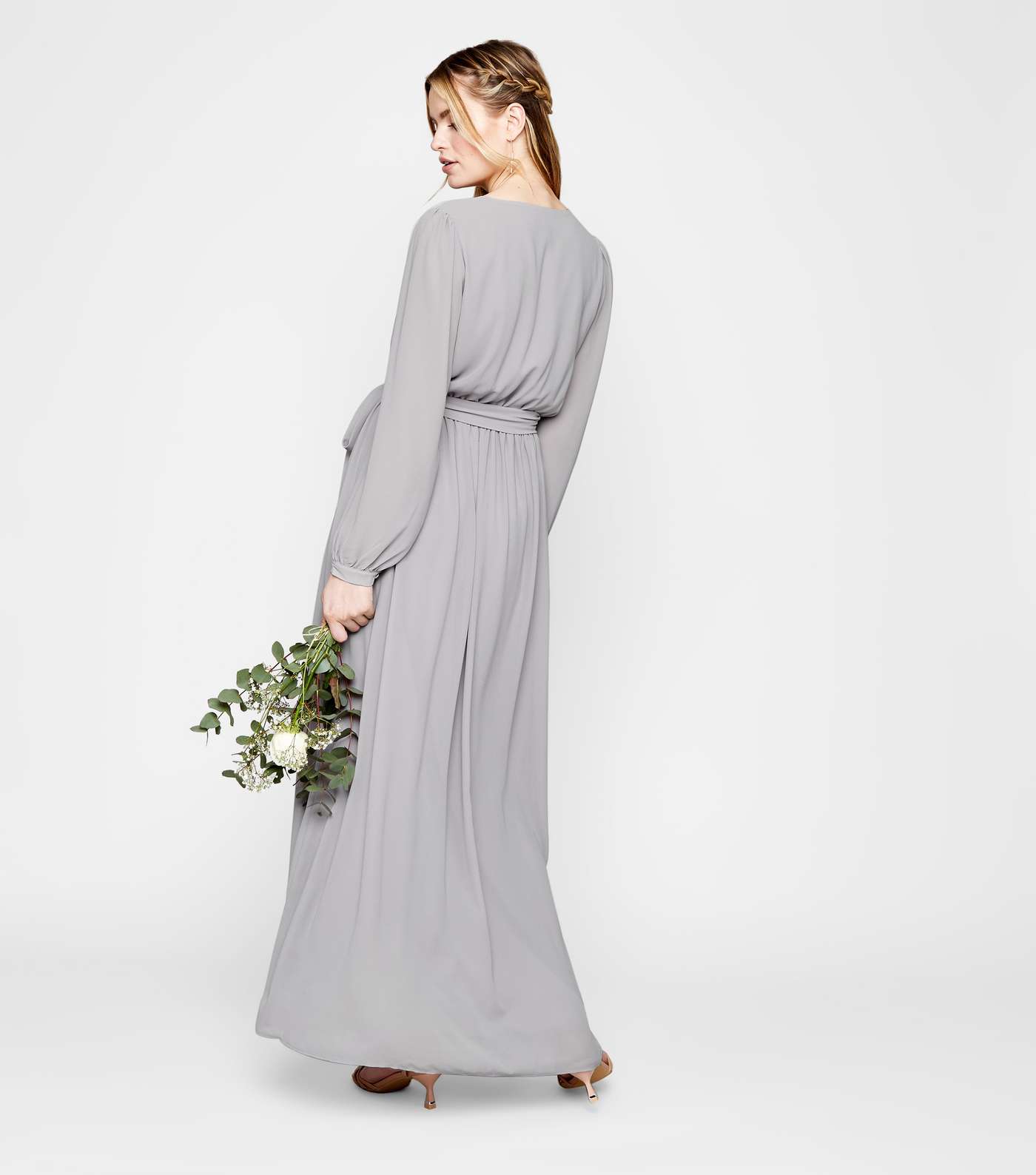 Grey Long Sleeve Side Split Wrap Maxi Dress Image 3