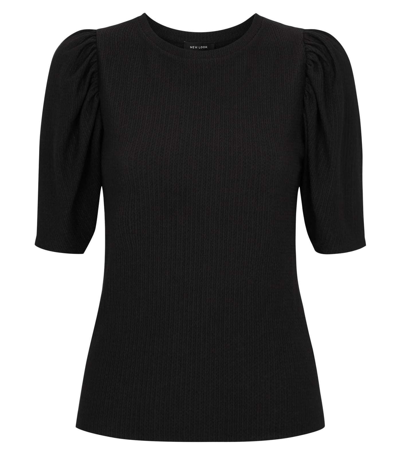 Black Crinkle Puff Sleeve T-Shirt Image 4