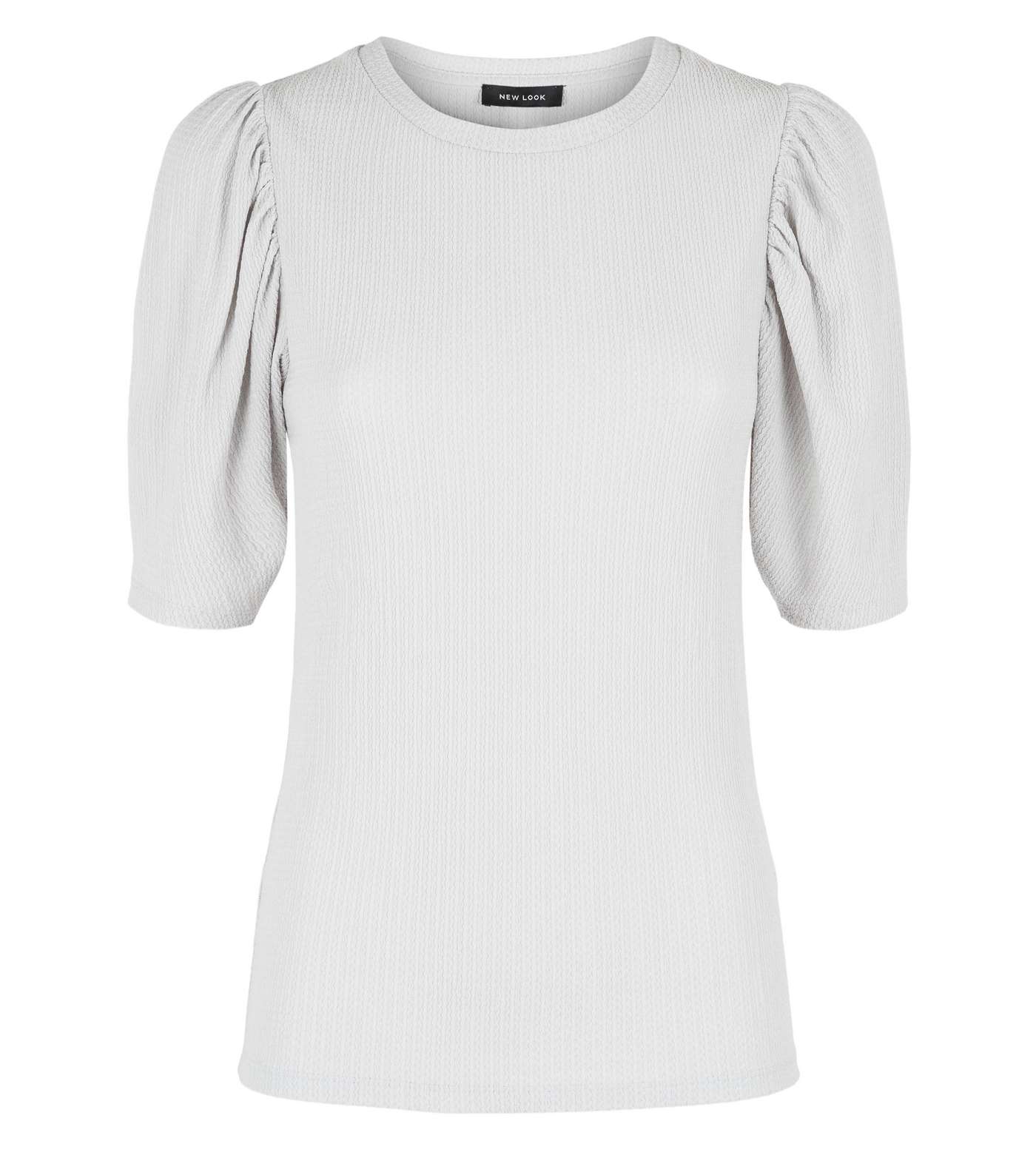 Grey Crinkle Puff Sleeve T-Shirt Image 4