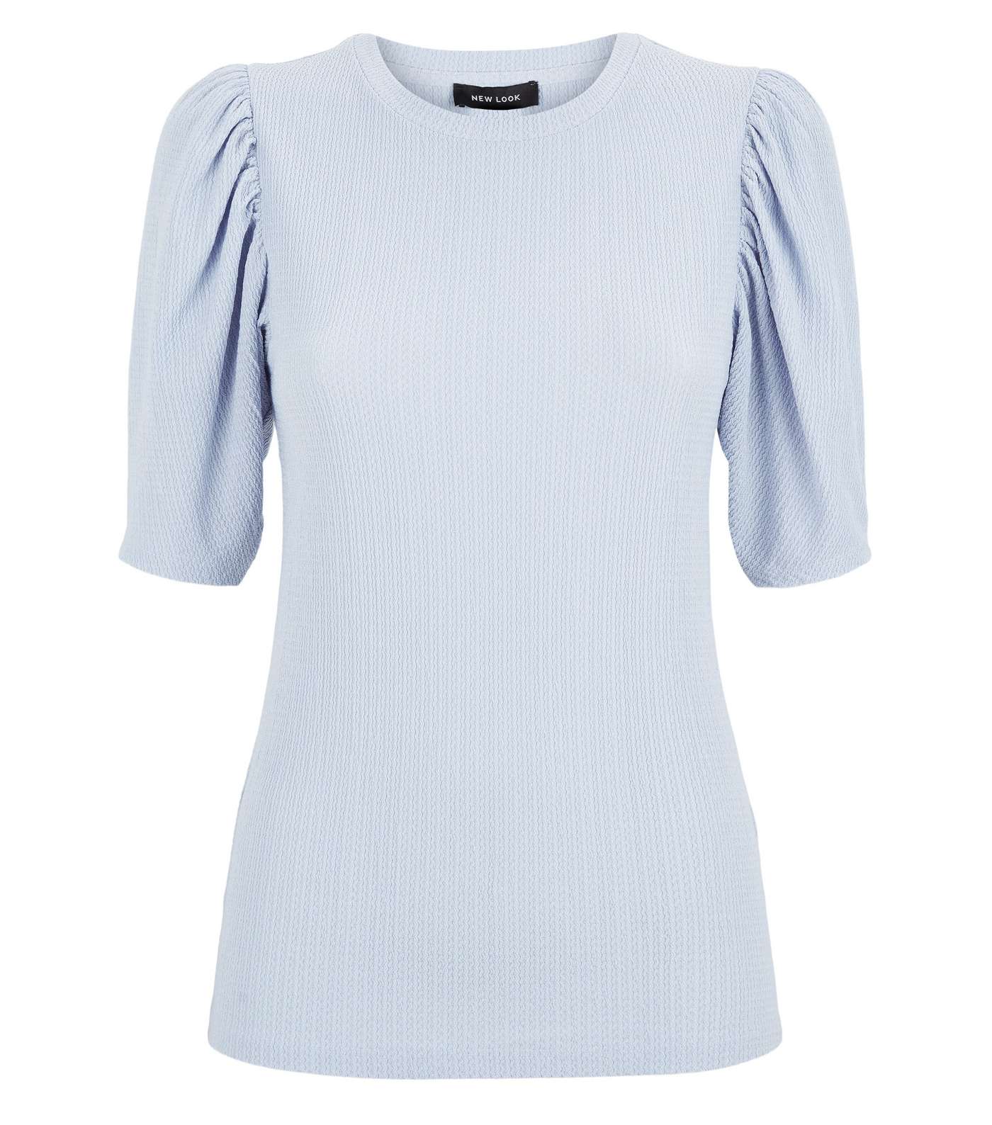 Pale Blue Crinkle Puff Sleeve T-Shirt Image 4