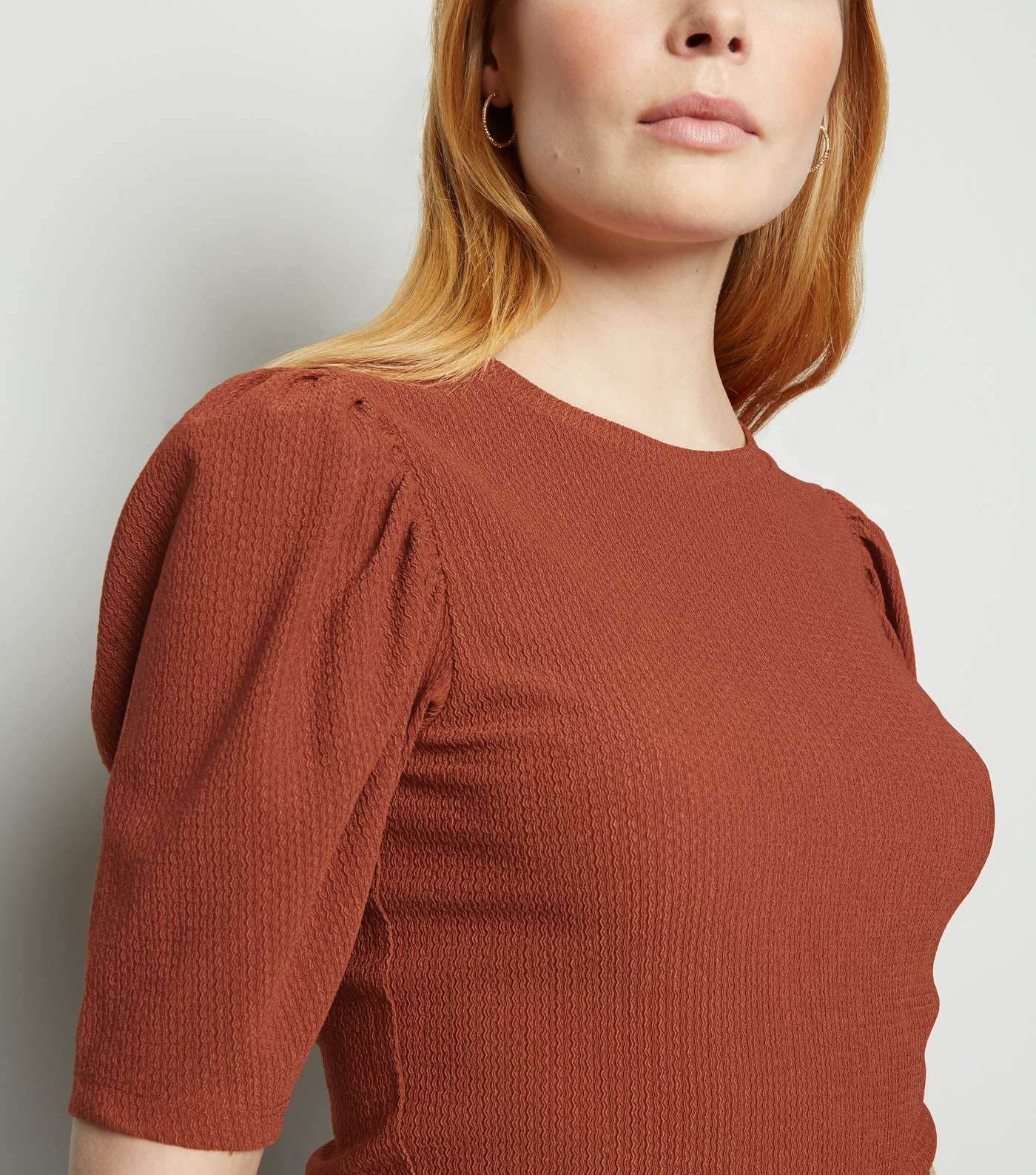 Coral Crinkle Puff Sleeve T-Shirt Image 5