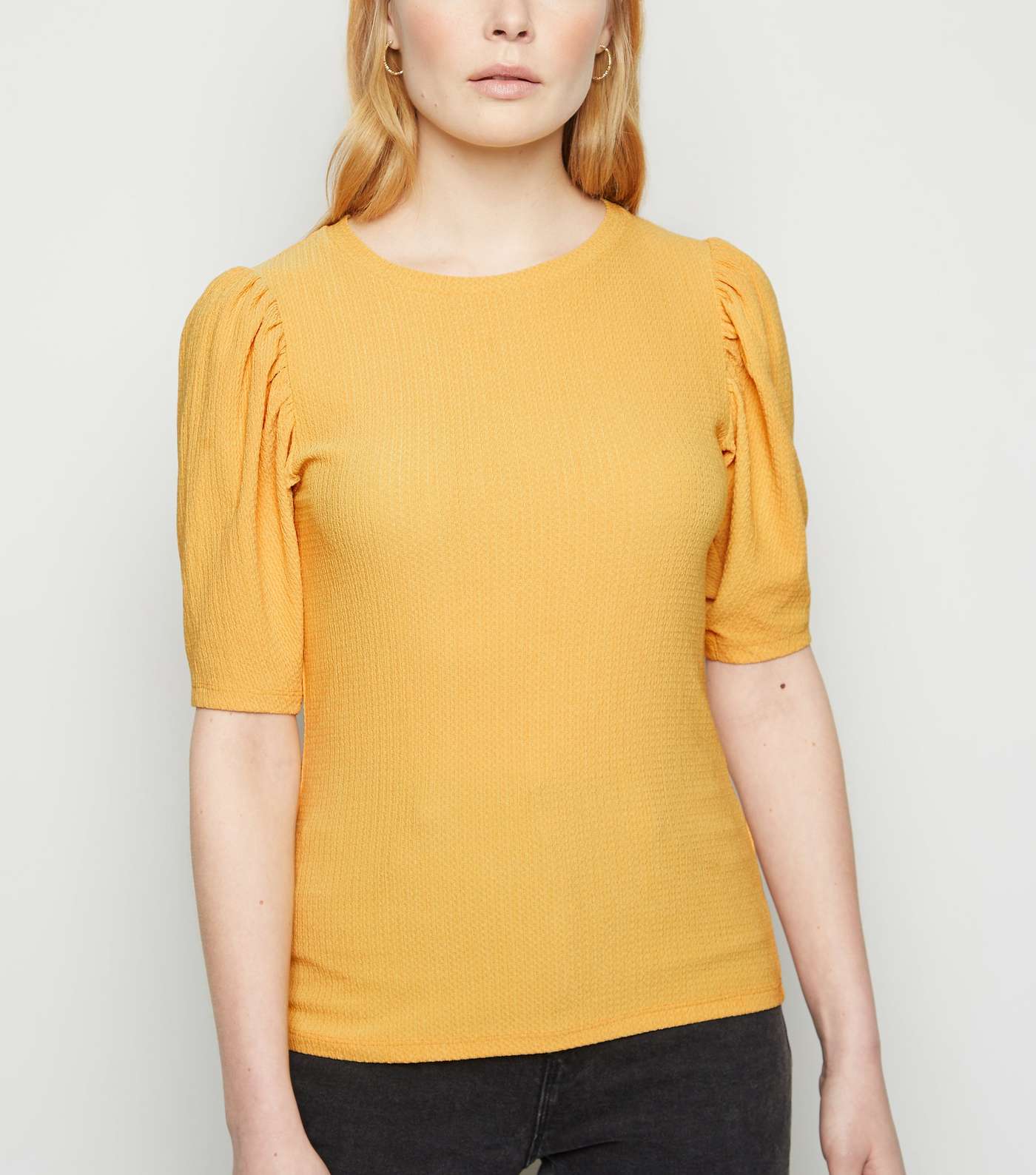 Pale Yellow Crinkle Puff Sleeve T-Shirt