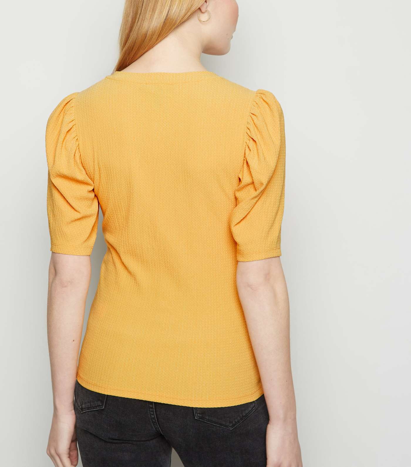 Pale Yellow Crinkle Puff Sleeve T-Shirt Image 3