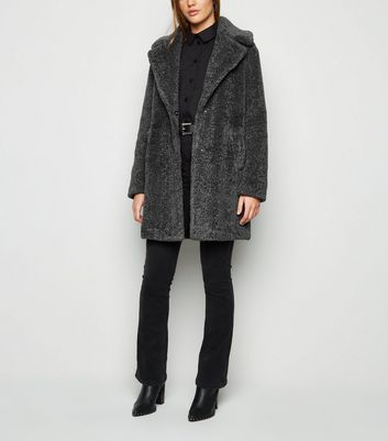 Dark grey faux fur longline coat Outlet