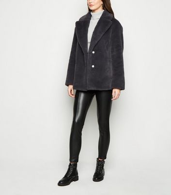 new look faux fur short coat in grey