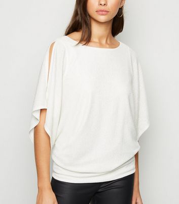 White Shimmer Batwing Sleeve Top | New Look