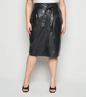 Image of Curves Black Leather-look Pencil Skirt New Look