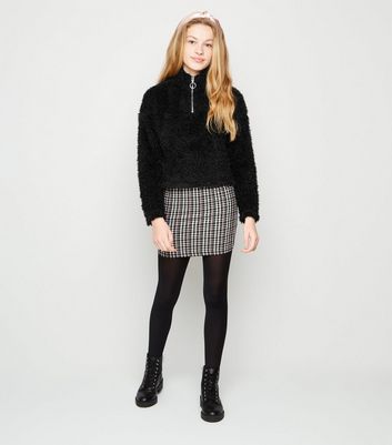 Girls Black Fluffy Half Zip Sweatshirt 