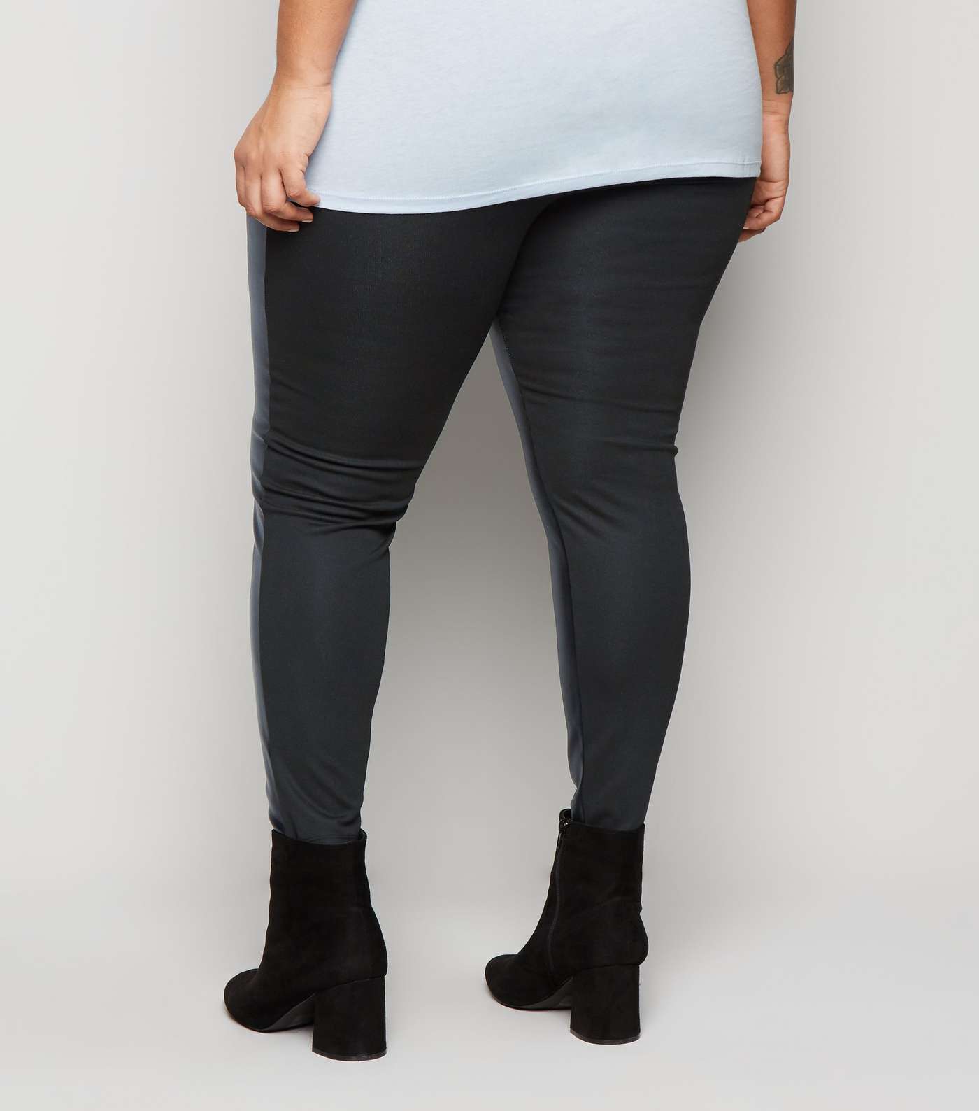 Curves Black Leather-Look Front Leggings Image 3