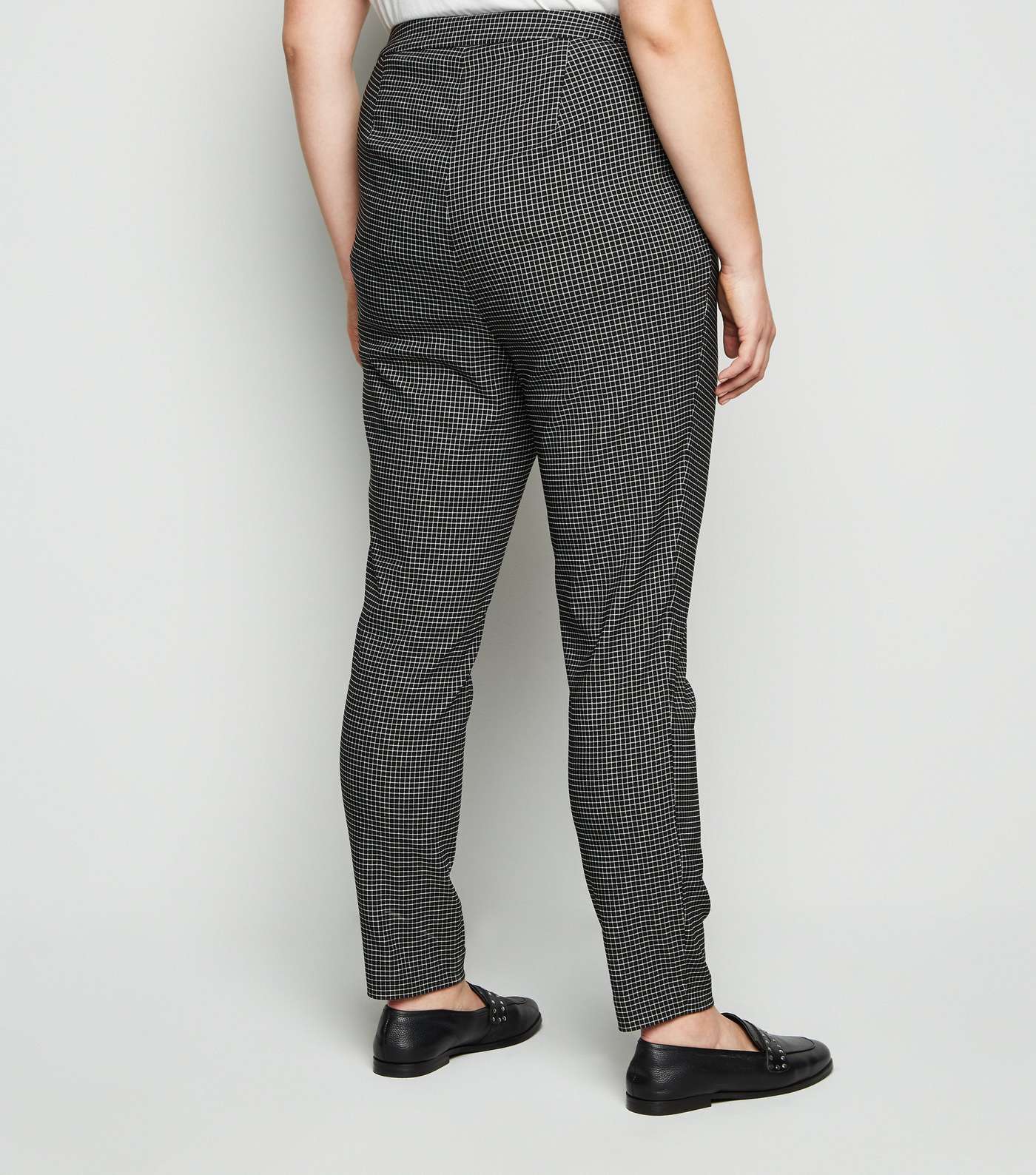 Curves Black Grid Check Tapered Trousers Image 3