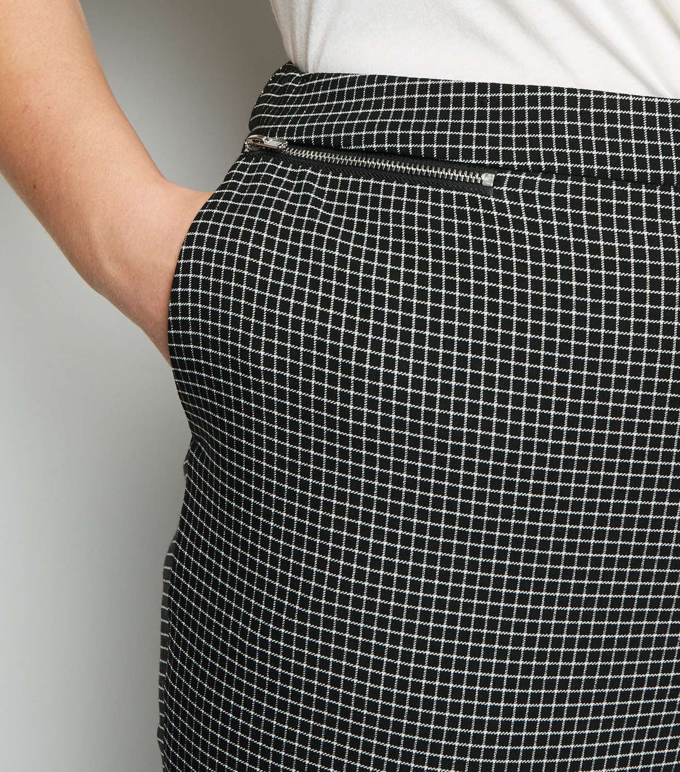 Curves Black Grid Check Tapered Trousers Image 5