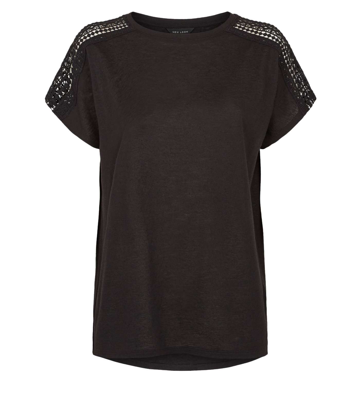 Black Crochet Shoulder Trim T-Shirt Image 4