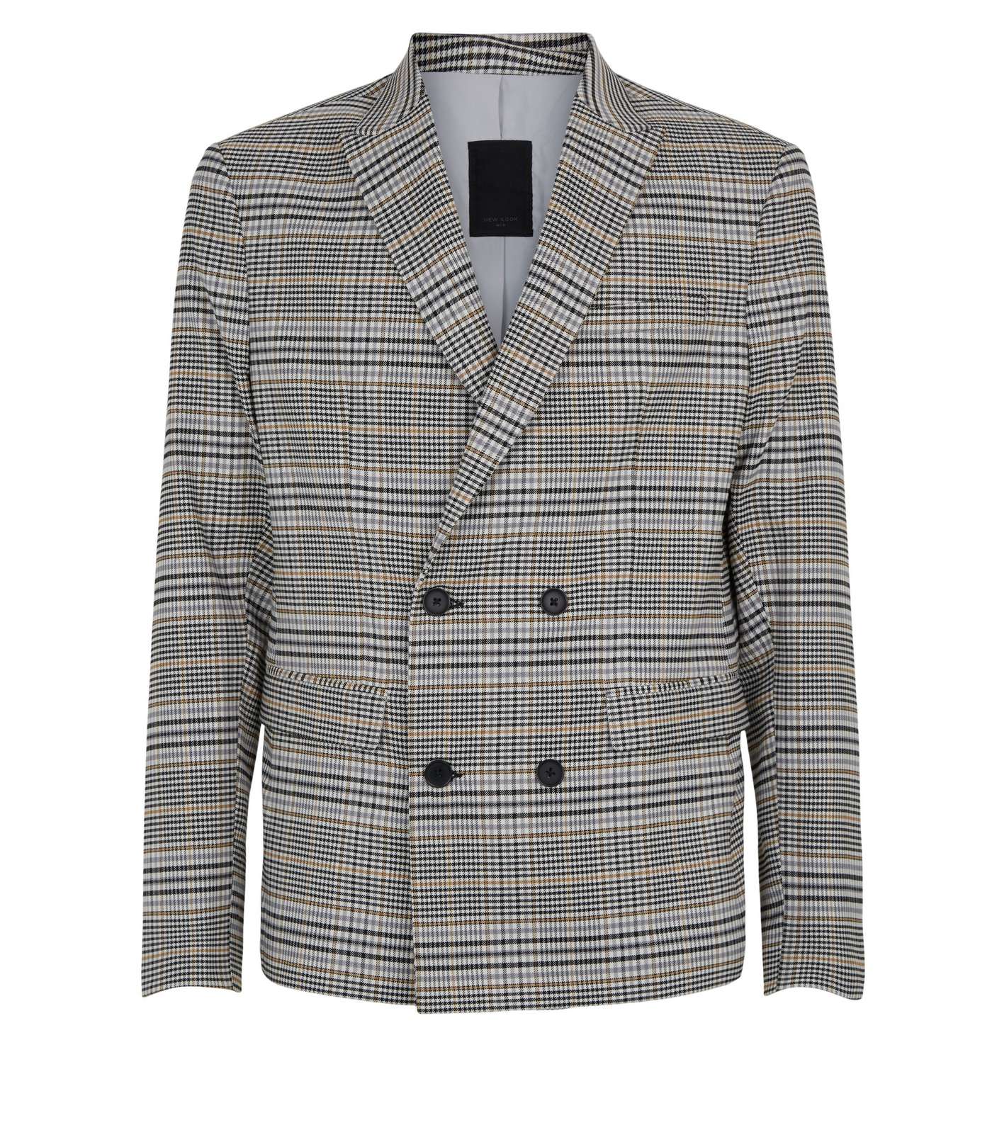 Grey Check Double Breasted Slim Fit Suit Jacket