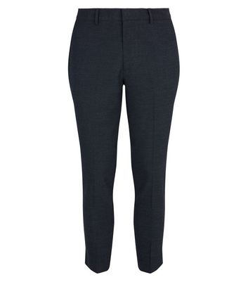 Image of Navy Cropped Slim Fit Suit Trousers New Look