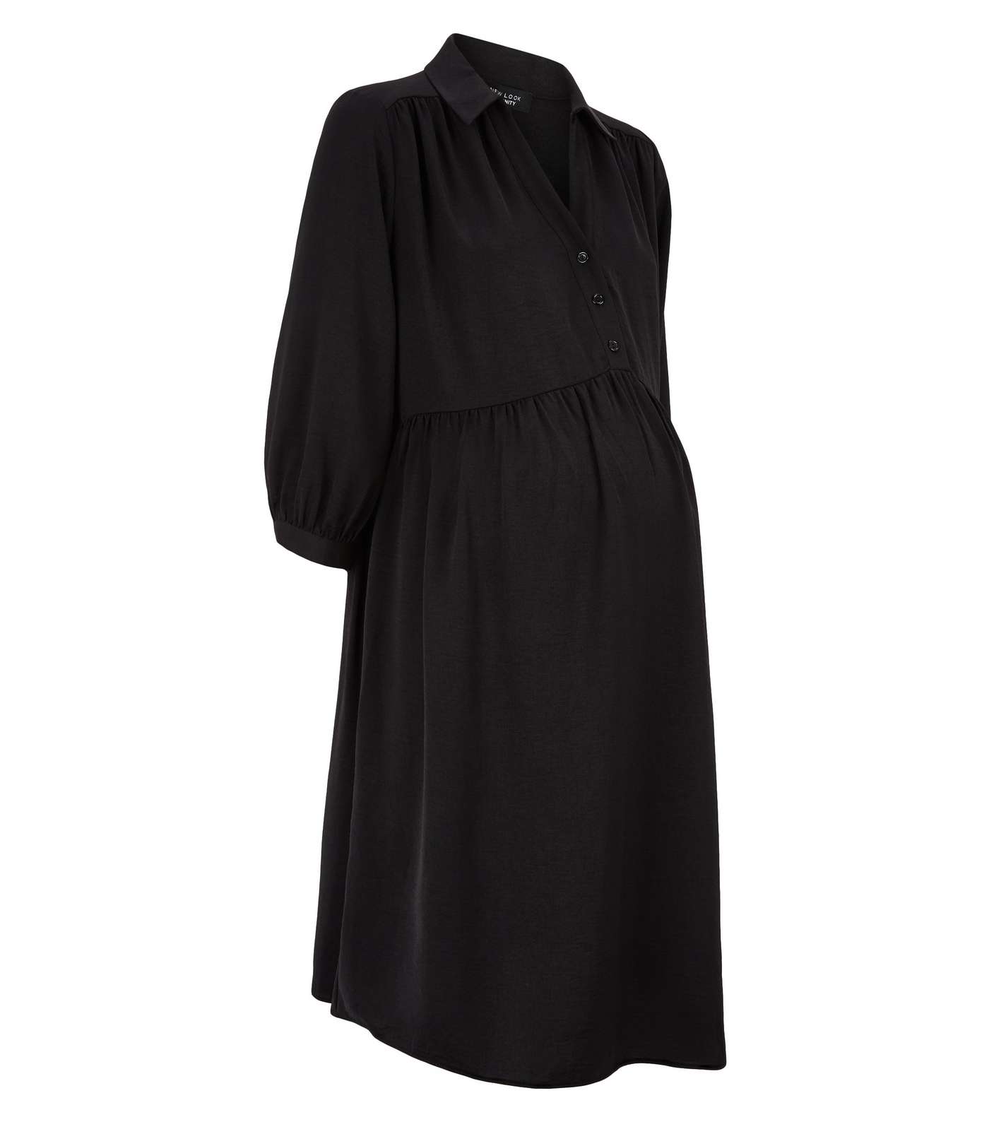 Maternity Black 3/4 Sleeve Tiered Smock Dress Image 4
