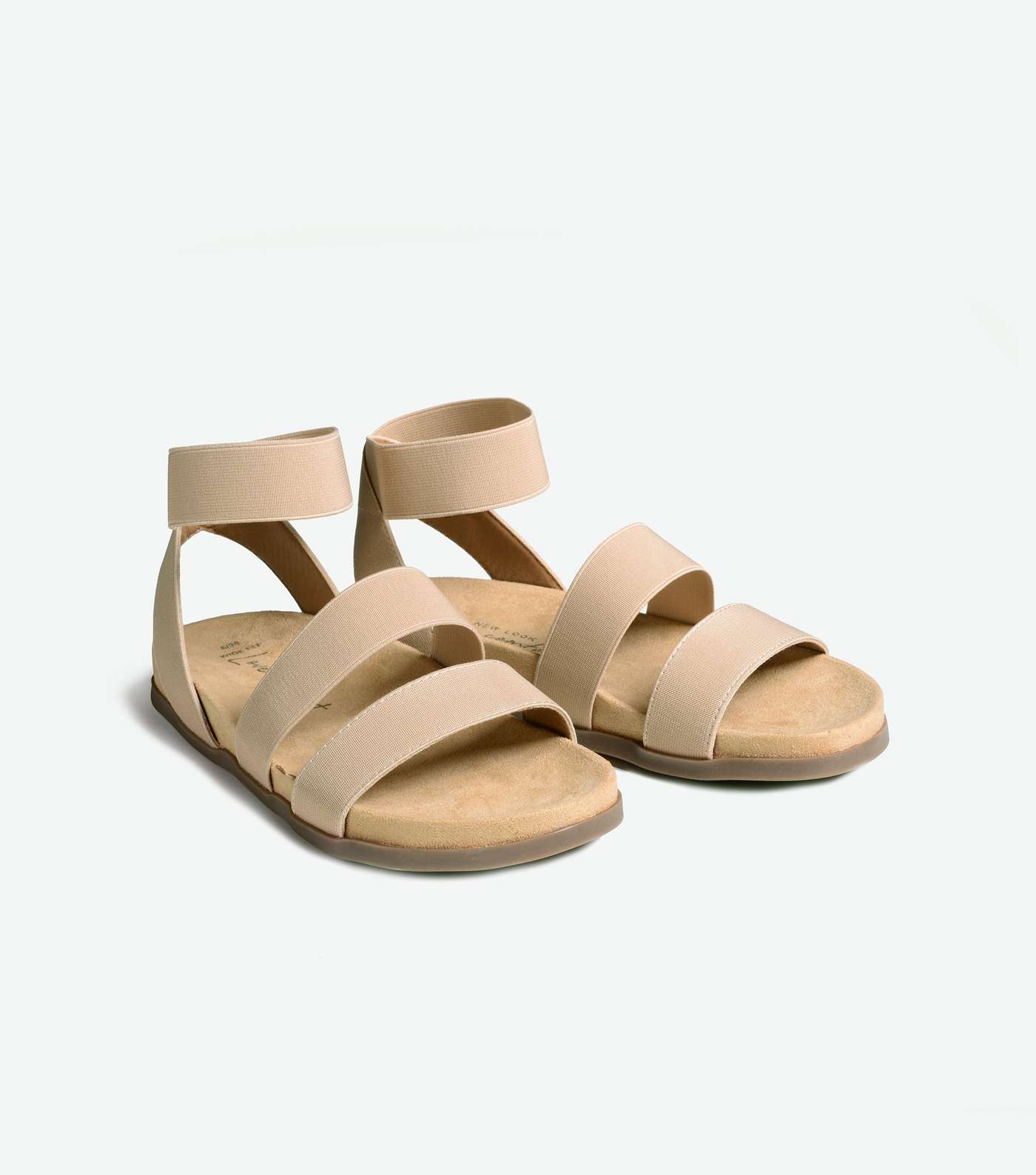 Wide Fit Cream Elastic Strap Footbed Sandals Image 2