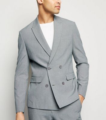 Grey Double Breasted Slim Suit Jacket 
